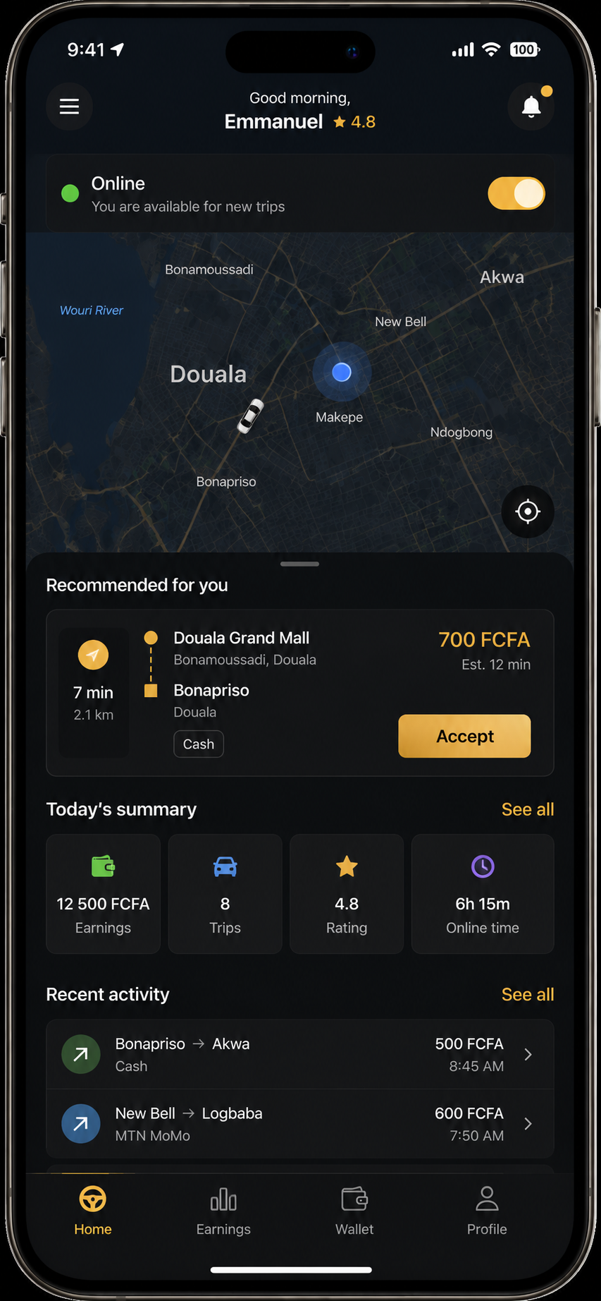ANYU driver app preview